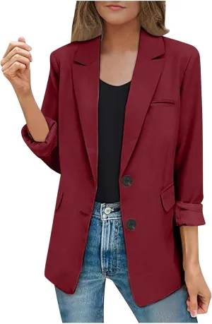 Wkishenl Blazers for Women Business Casual Solid Open Front Jackets Loose Fit Long Sleeve Lapel Blazer Coats Chic Office Suit