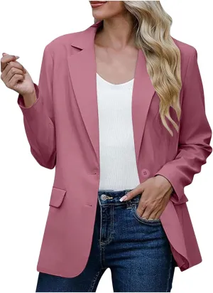 Wkishenl Blazers for Women Business Casual Solid Open Front Jackets Loose Fit Long Sleeve Lapel Blazer Coats Chic Office Suit