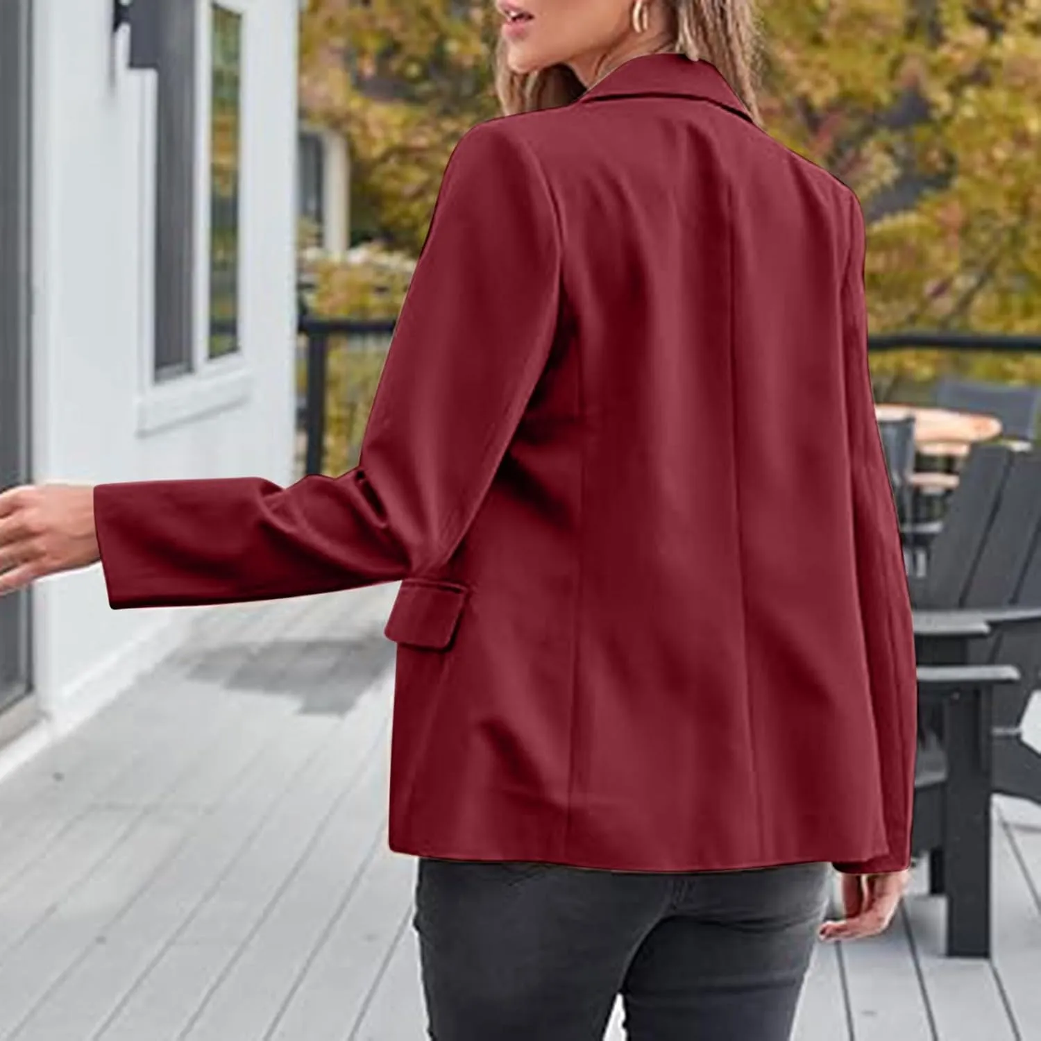 Wkishenl Blazers for Women Business Casual Solid Open Front Jackets Loose Fit Long Sleeve Lapel Blazer Coats Chic Office Suit