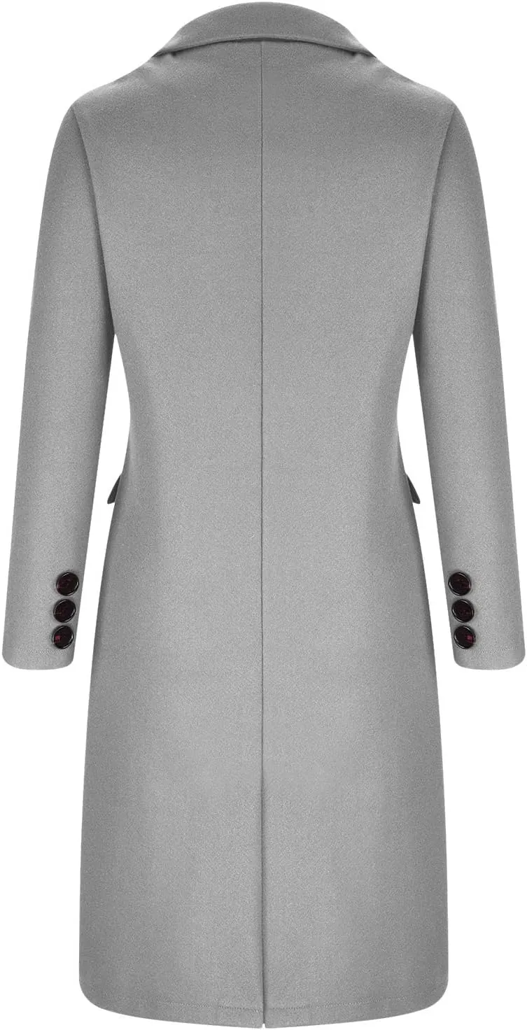 Wkishenl Long Winter Coats for Women Casual Notch Lapel Double-Breasted Peacoat Elegant Work Office Trench Coat with Pockets