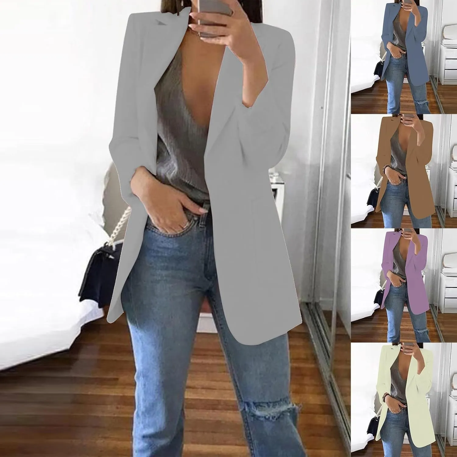 Wkishenl Oversized Blazers for Women Trendy Long Sleeve Cardigan Coats Plus Size Solid Color Open Front Jackets Business Suit