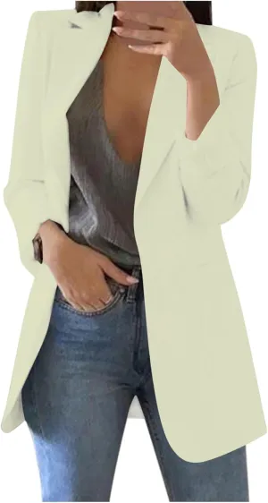 Wkishenl Oversized Blazers for Women Trendy Long Sleeve Cardigan Coats Plus Size Solid Color Open Front Jackets Business Suit