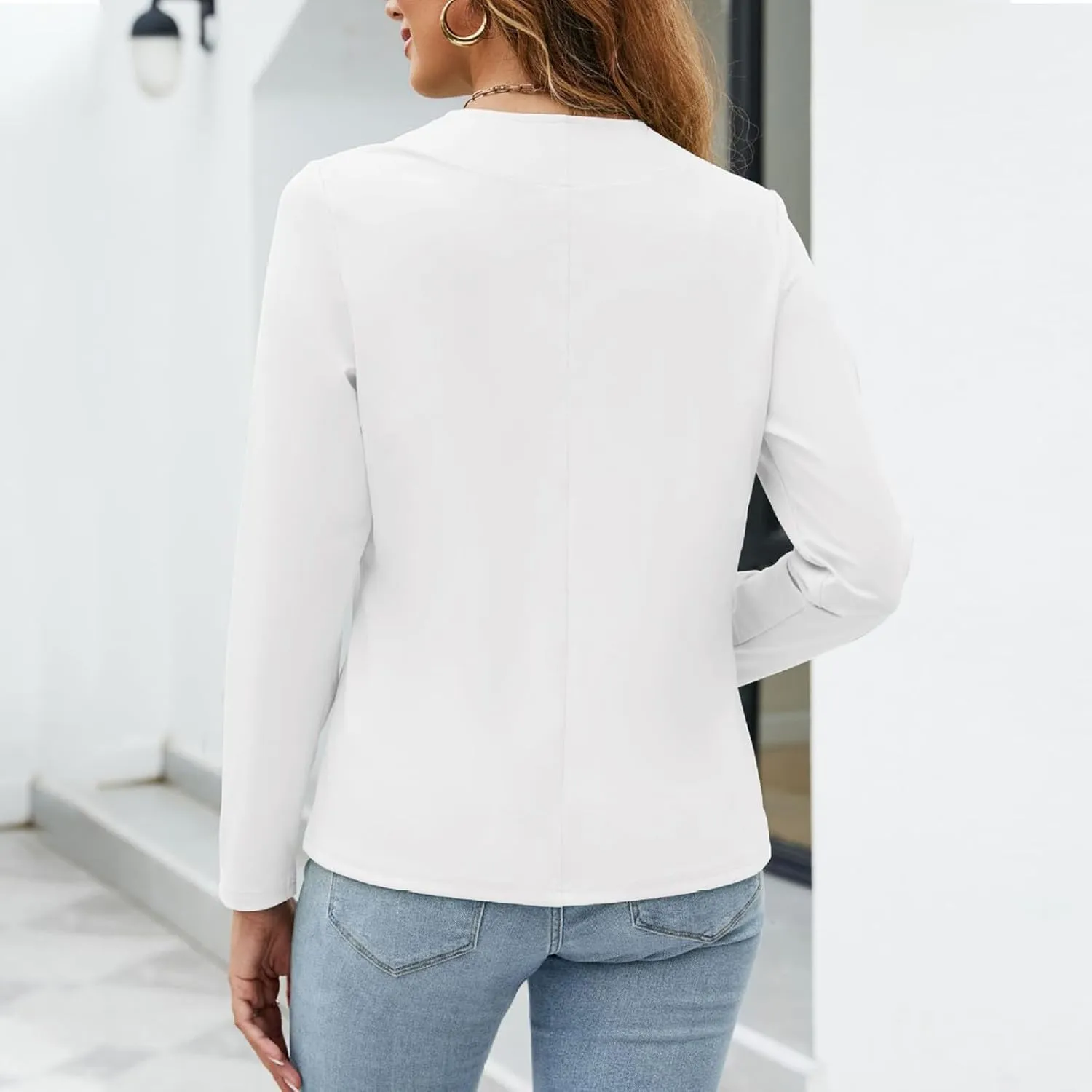 Wkishenl Plus Size Blazer Sleeve Shawl Collar Open Front Business Jacket Blazers Casual Solid Color Work Office Cardigan Coat