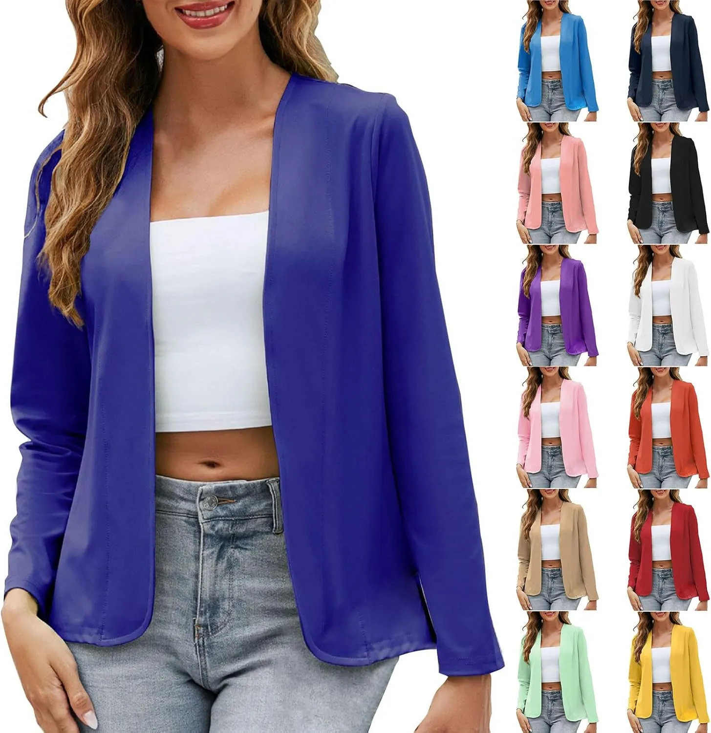 Wkishenl Plus Size Blazer Sleeve Shawl Collar Open Front Business Jacket Blazers Casual Solid Color Work Office Cardigan Coat