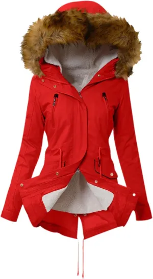 Wkishenl Winter Coats for Women 2024 Trendy Thicken Fleece Lined Parkas Anoraks Jacket Mid Length Outwear with Faux Fur Hood