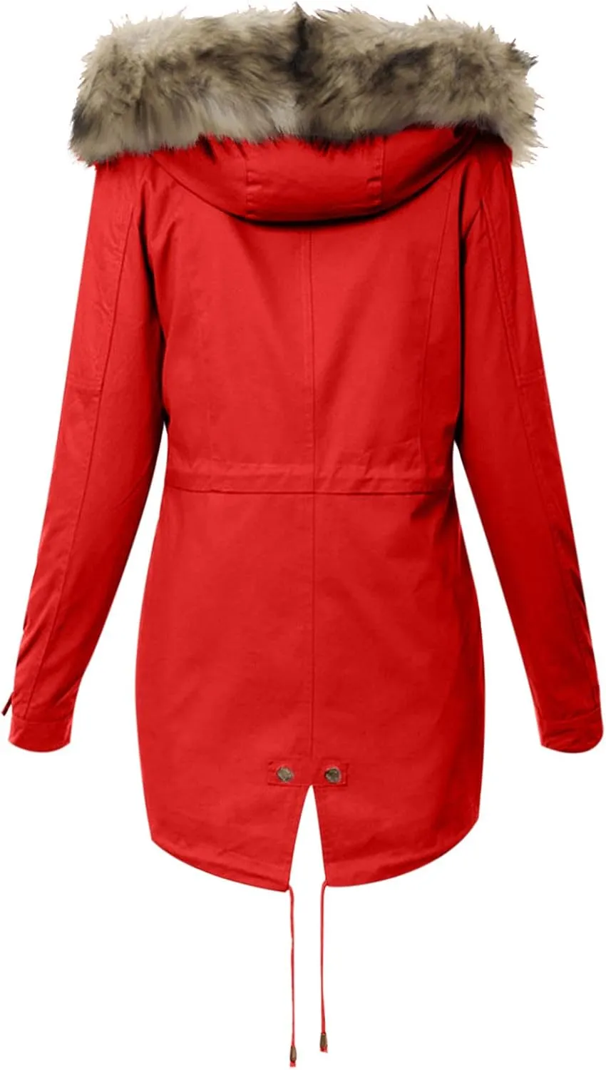 Wkishenl Winter Coats for Women 2024 Trendy Thicken Fleece Lined Parkas Anoraks Jacket Mid Length Outwear with Faux Fur Hood