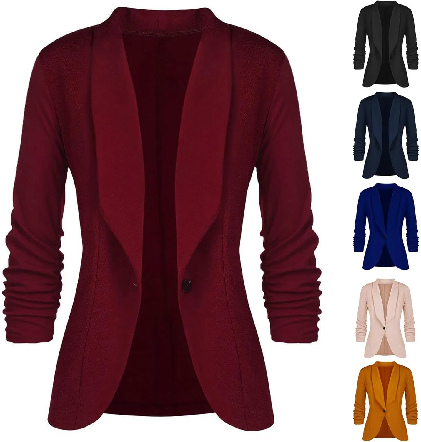 Wkishenl Women's Casual Open Front Balzers Lightweight Ruched 3/4 Sleeve Blazer Jackets Shawl Lapel Work Office Suits 2025
