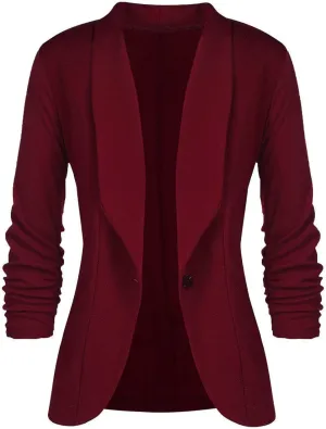 Wkishenl Women's Casual Open Front Balzers Lightweight Ruched 3/4 Sleeve Blazer Jackets Shawl Lapel Work Office Suits 2025