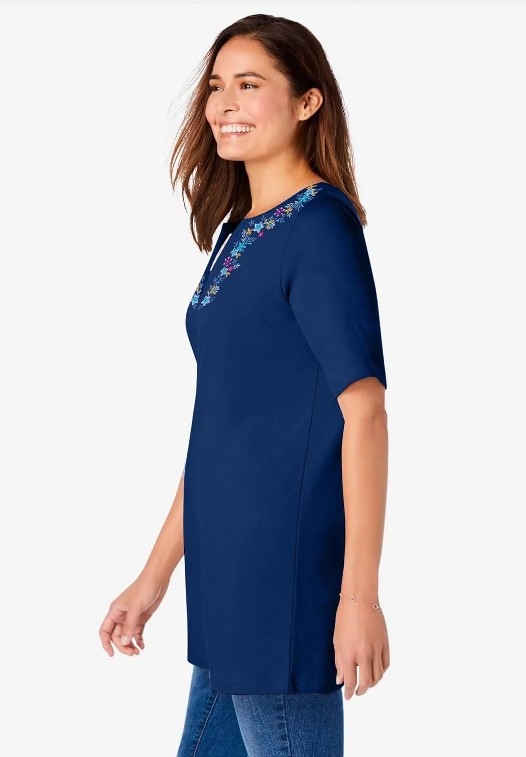 Woman Within Plus Size 7-Day Embroidered Layered-Look Tunic