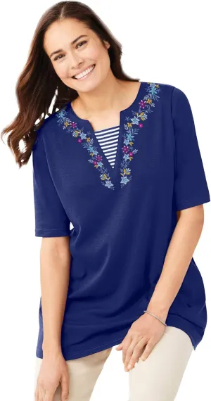 Woman Within Plus Size 7-Day Embroidered Layered-Look Tunic