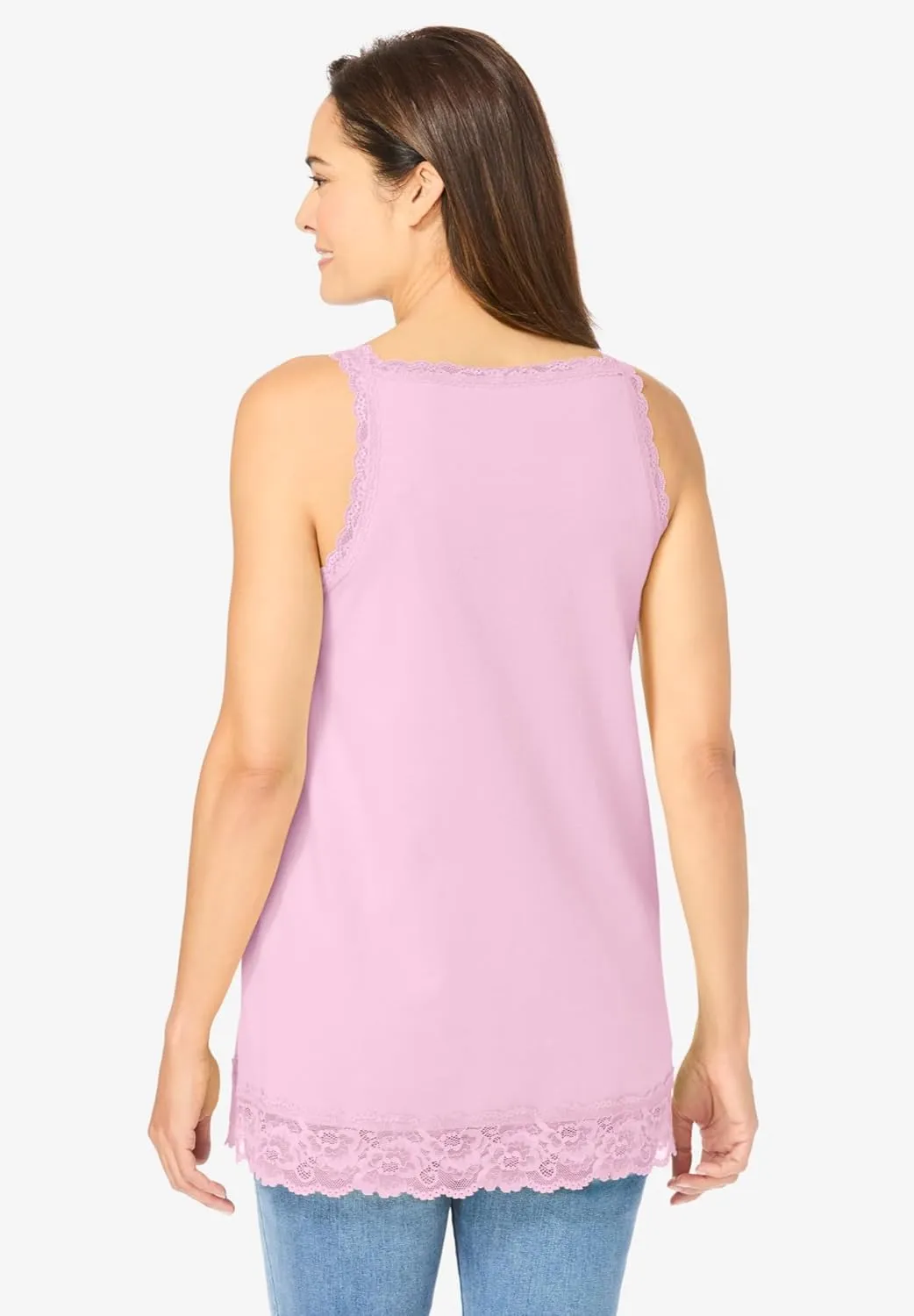Woman Within Plus Size Lace-Trim V-Neck Tank