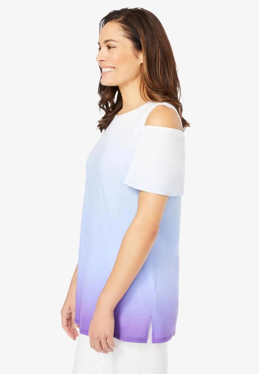 Woman Within Plus Size Short-Sleeve Cold-Shoulder Tee