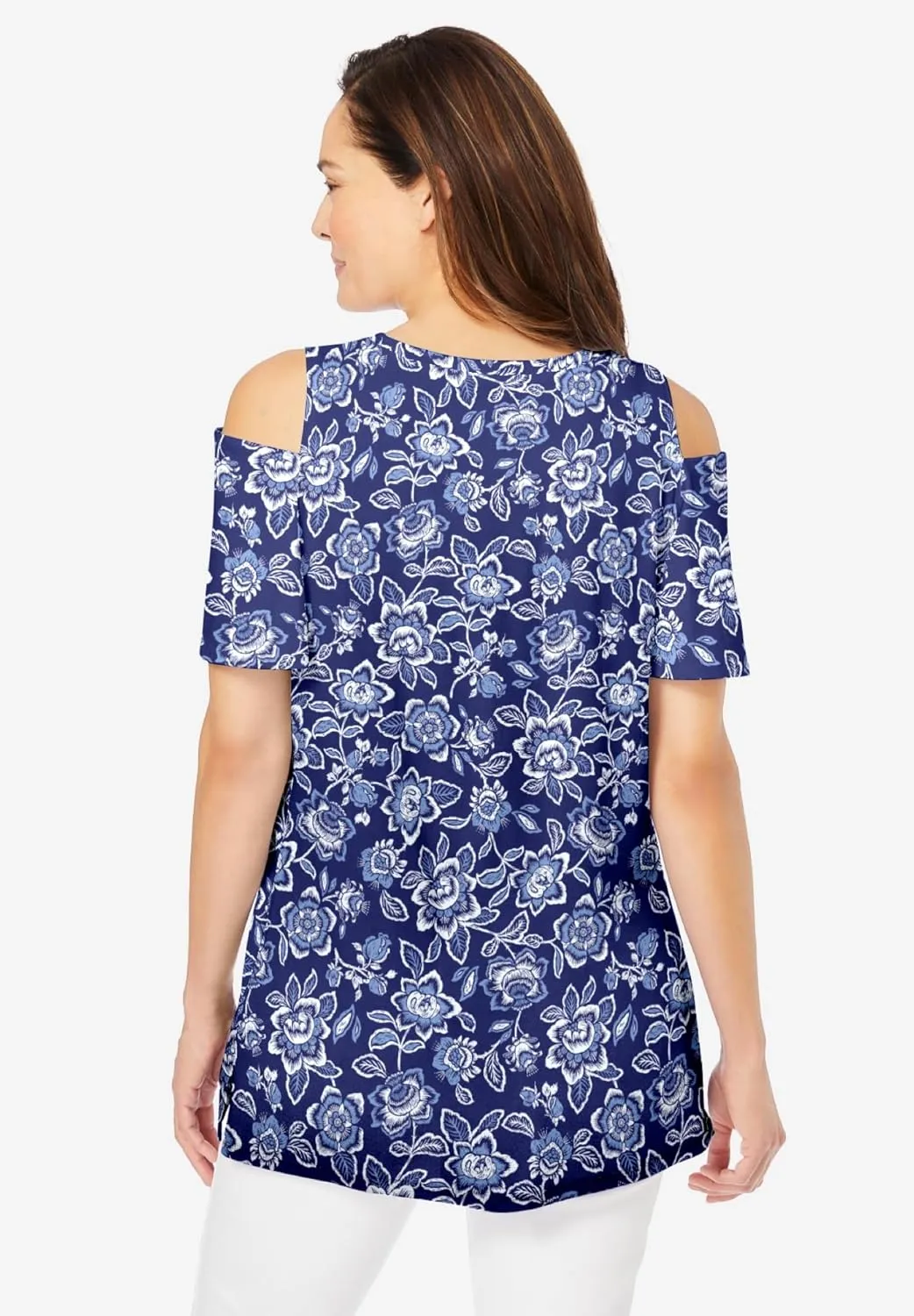 Woman Within Plus Size Short-Sleeve Cold-Shoulder Tee