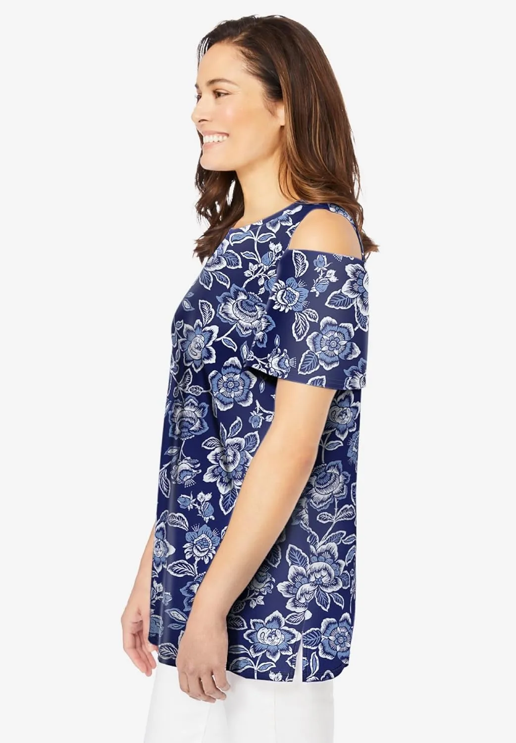 Woman Within Plus Size Short-Sleeve Cold-Shoulder Tee