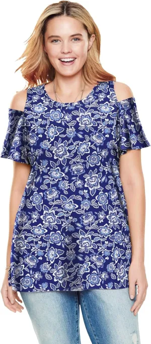 Woman Within Plus Size Short-Sleeve Cold-Shoulder Tee