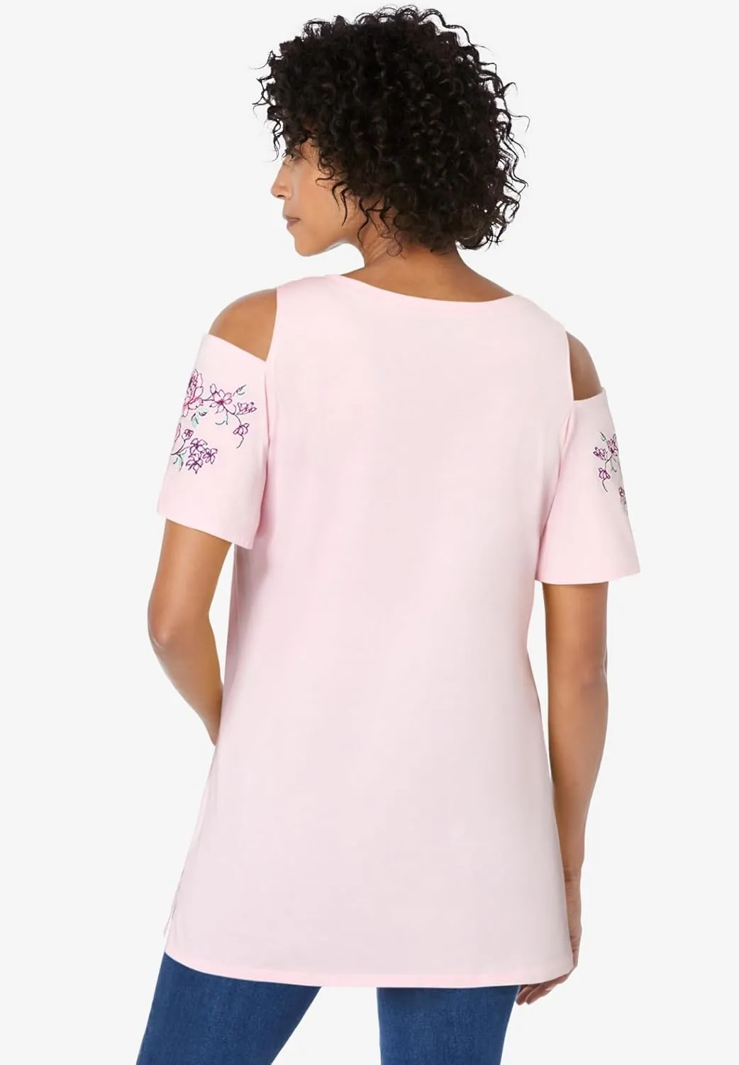 Woman Within Plus Size Short-Sleeve Cold-Shoulder Tee