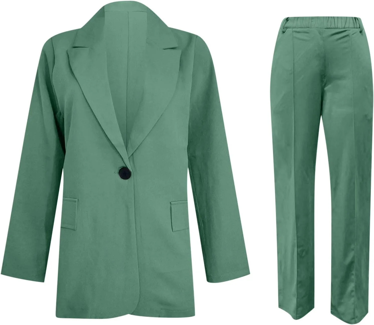 Women 2 Piece Plus Size Casual Blazers Open Front Long Sleeve Button Jackets and Pants Office Business Work Suit Set