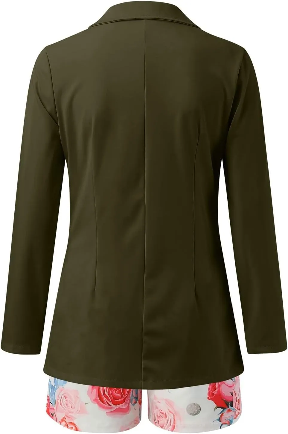 Women 3 Piece Outfits Long Sleeve Blazer Jacket and Floral Belted Shorts Set Business Suit Lounge Work Cardigan Coat