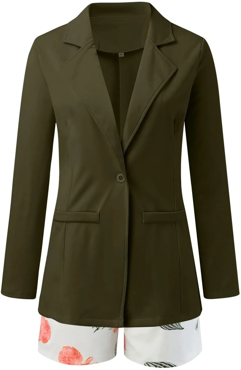 Women 3 Piece Outfits Long Sleeve Blazer Jacket and Floral Belted Shorts Set Business Suit Lounge Work Cardigan Coat