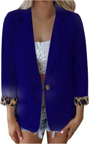 Women Blazer Business Casual Summer Fashion Leopard Business Blazers Jacket Long Sleeve Work Office Jacket Outfit