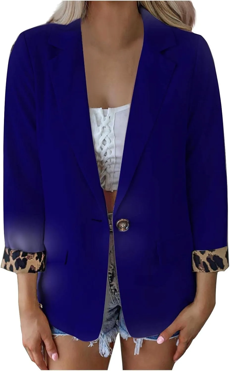 Women Blazer Business Casual Summer Fashion Leopard Business Blazers Jacket Long Sleeve Work Office Jacket Outfit