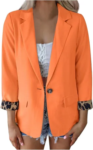 Women Blazer Business Casual Summer Fashion Leopard Business Blazers Jacket Long Sleeve Work Office Jacket Outfit