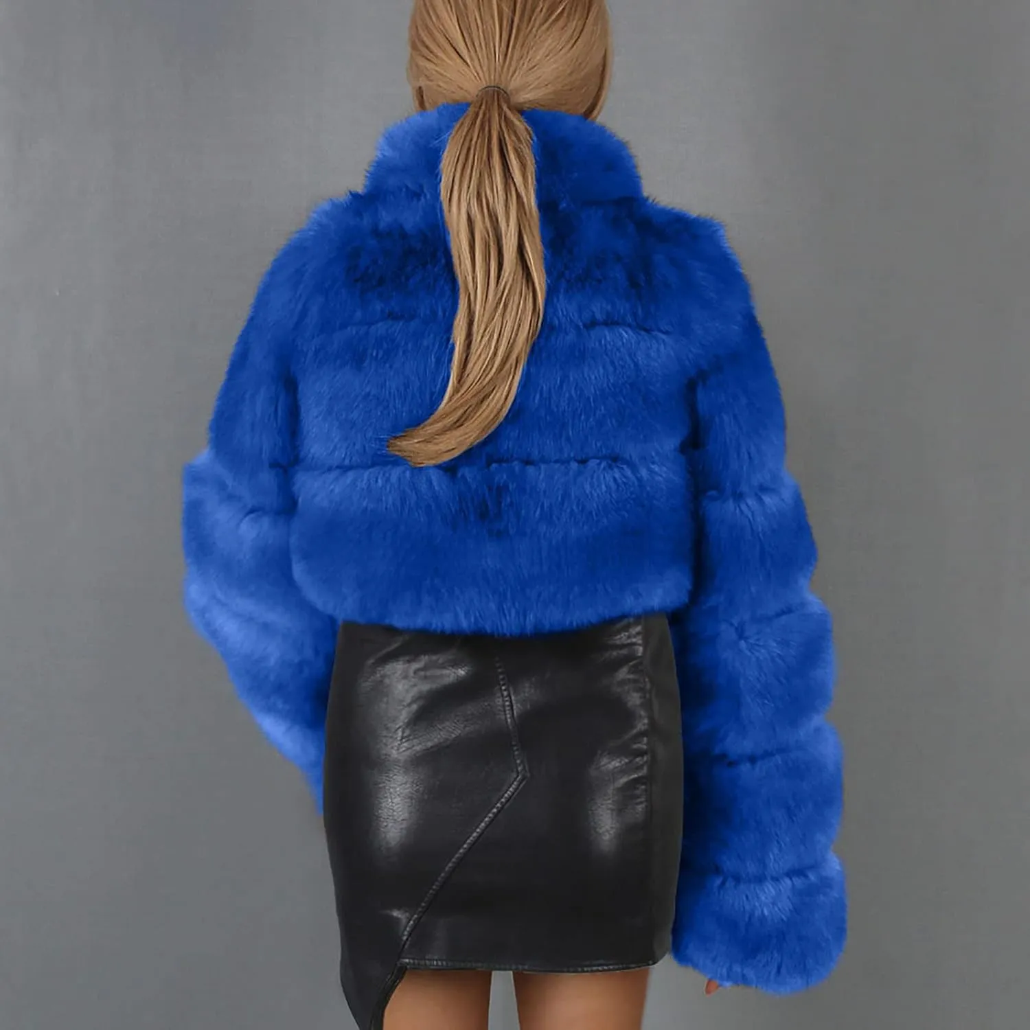 Women Faux Fur Coats Luxury Winter Warm Fluffy Short Jackets Open Front Crop Tops Solid Color Shaggy Outwear