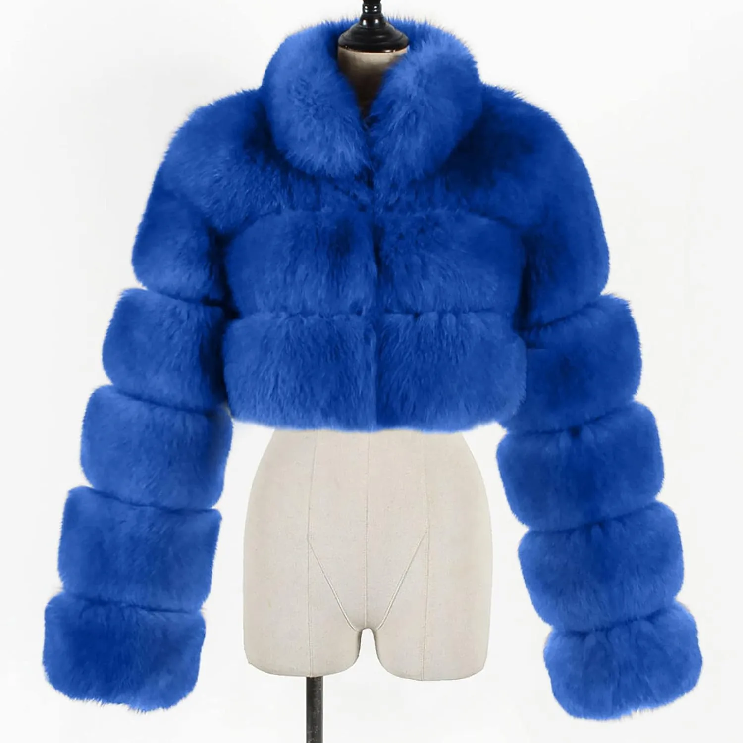 Women Faux Fur Coats Luxury Winter Warm Fluffy Short Jackets Open Front Crop Tops Solid Color Shaggy Outwear