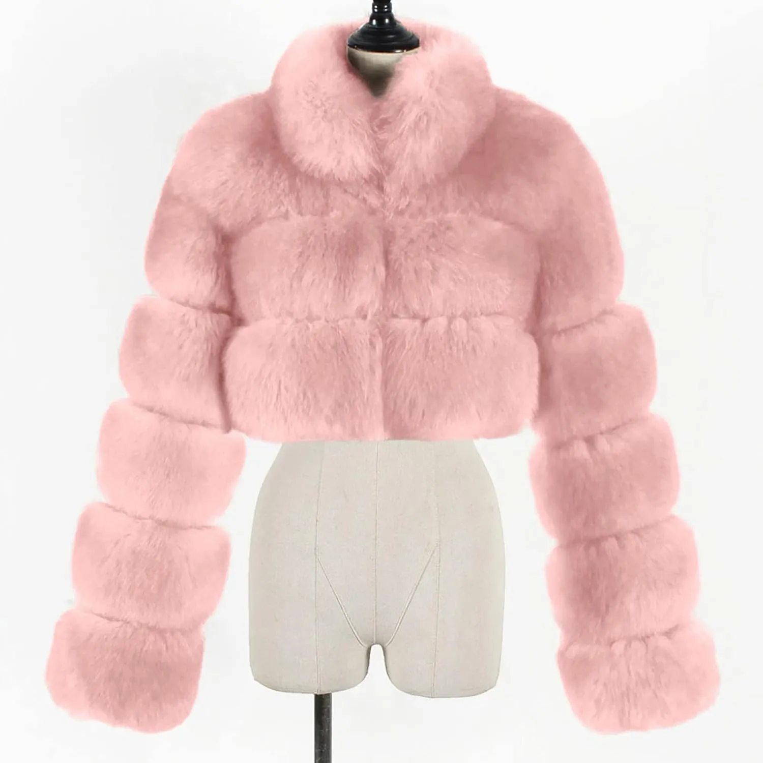 Women Faux Fur Coats Luxury Winter Warm Fluffy Short Jackets Open Front Crop Tops Solid Color Shaggy Outwear
