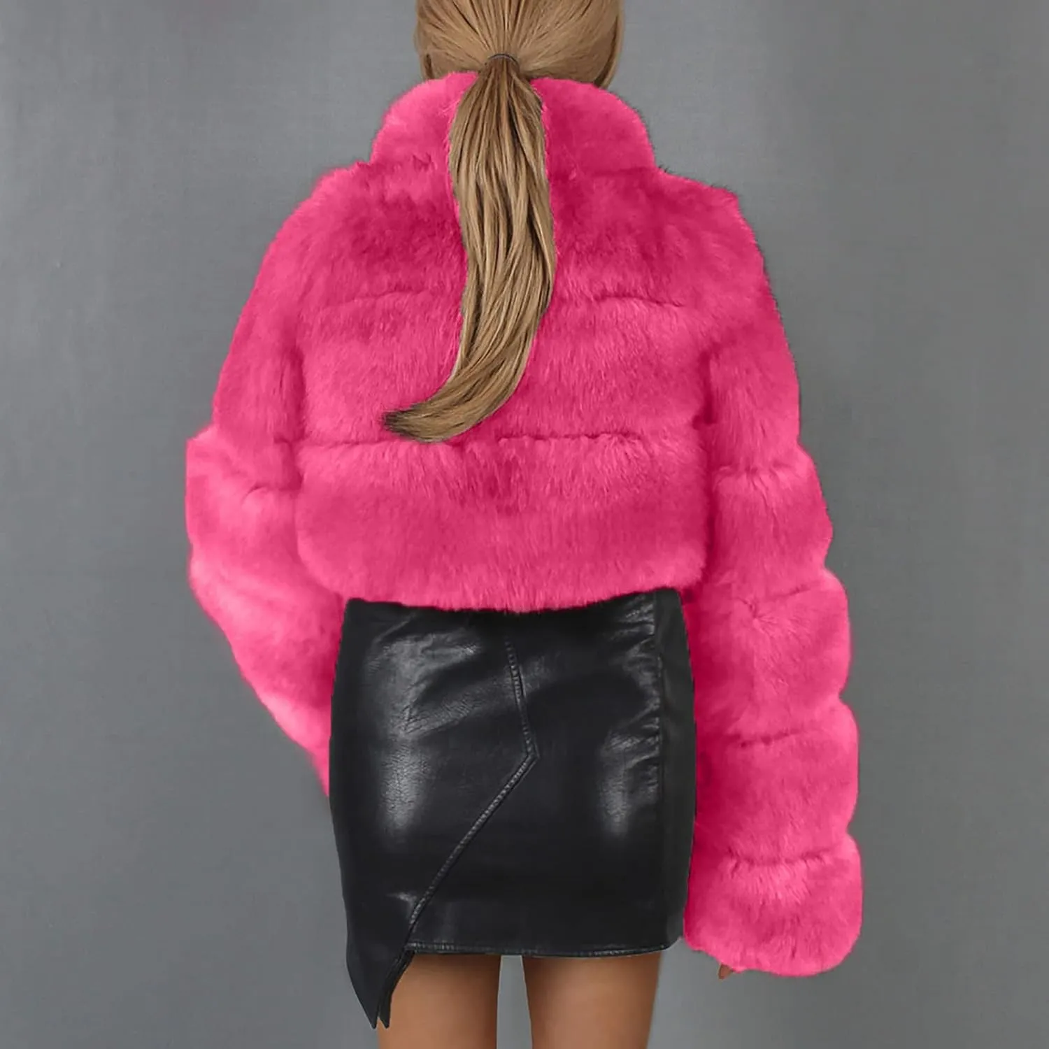 Women Faux Fur Coats Luxury Winter Warm Fluffy Short Jackets Open Front Crop Tops Solid Color Shaggy Outwear