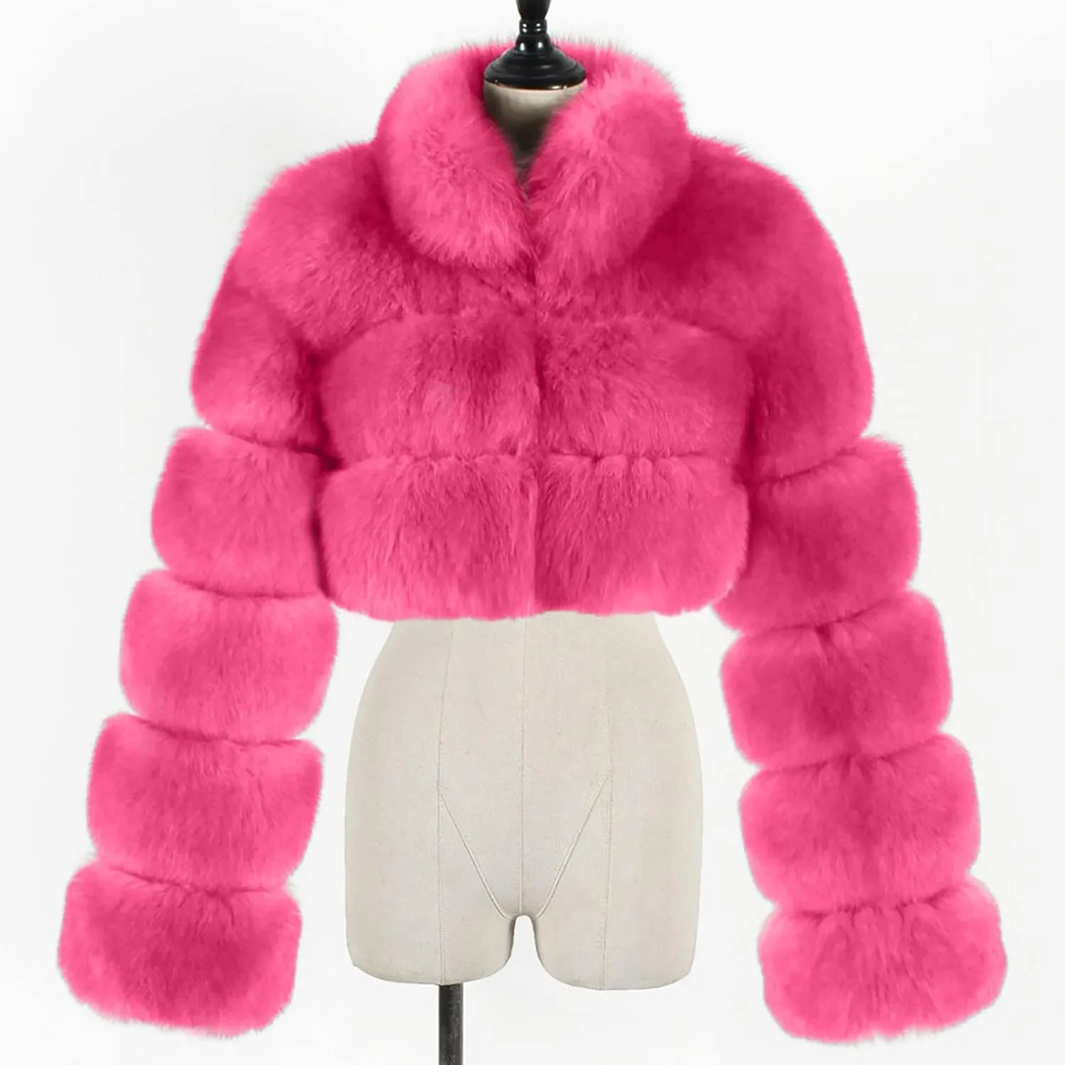 Women Faux Fur Coats Luxury Winter Warm Fluffy Short Jackets Open Front Crop Tops Solid Color Shaggy Outwear