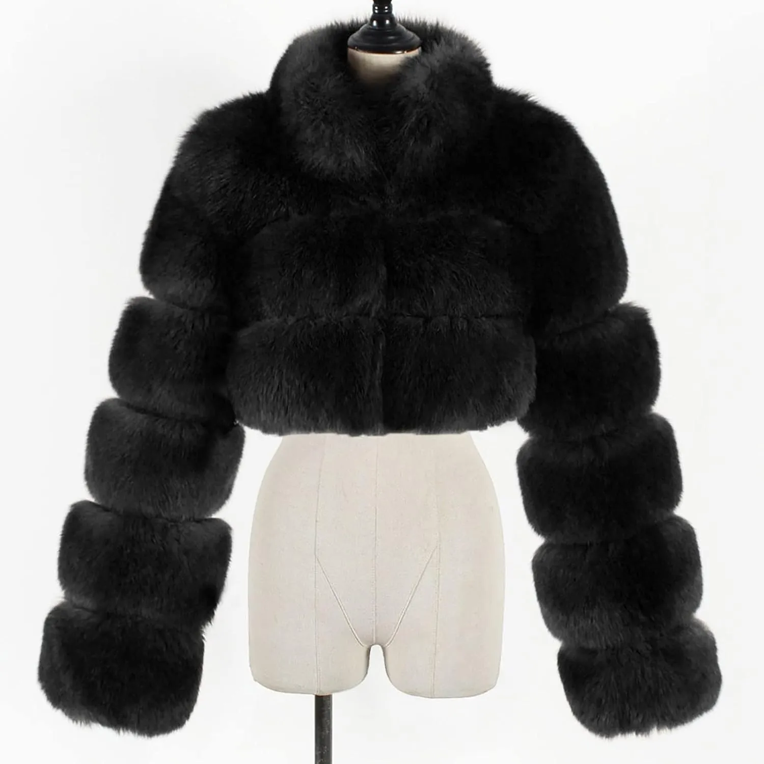 Women Faux Fur Coats Luxury Winter Warm Fluffy Short Jackets Open Front Crop Tops Solid Color Shaggy Outwear