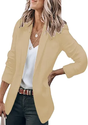 Women Open Front Blazer 2025 Casual Lapel Short Sleeve/Sleeveless/Long Sleeve Work Office Jacket Slim Business Suit