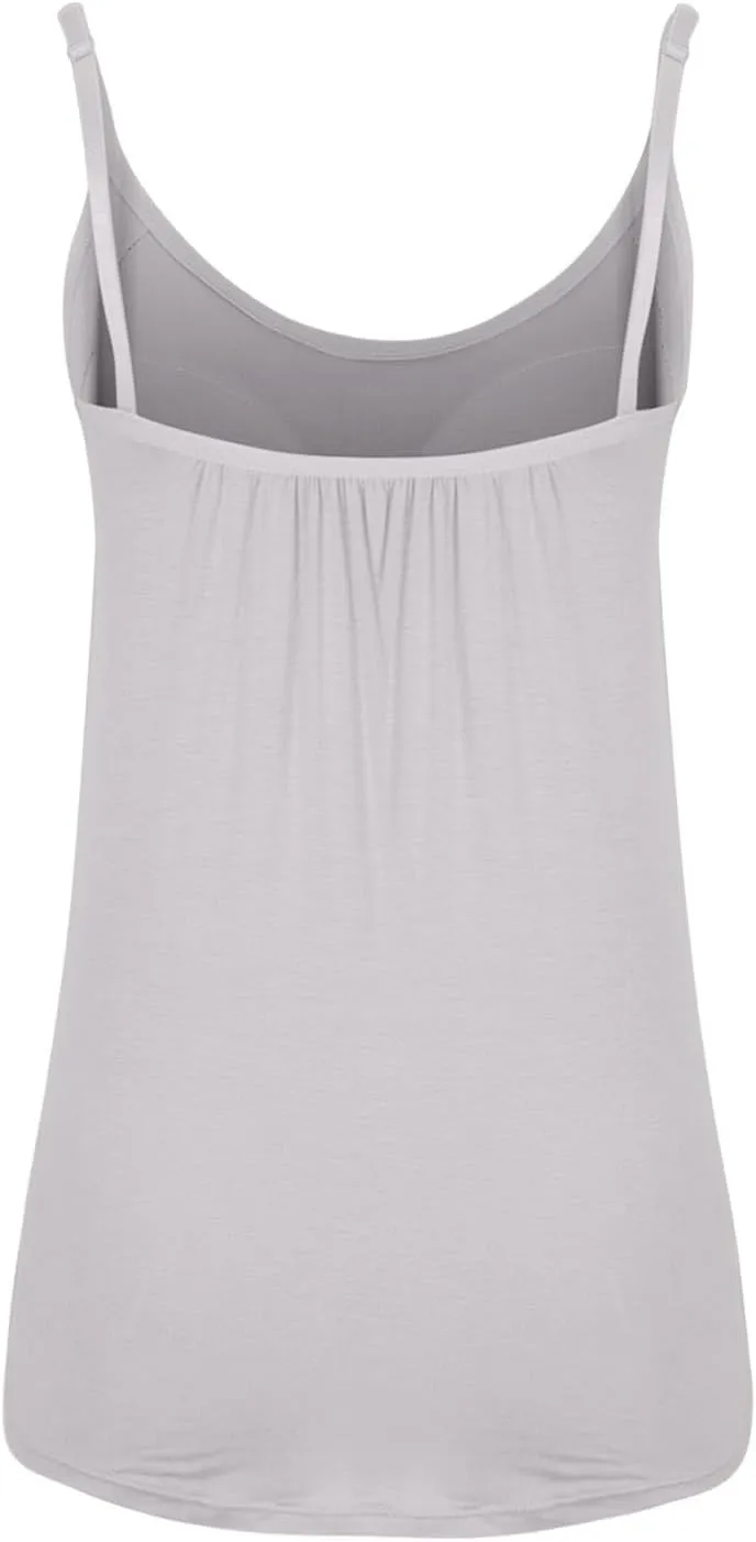 Women Plus Size Tank Top Built-in Bra Spaghetti Strap Camisole Scoop Neck Sleeveless Cami Top Loose Flowy Tunic Shirt