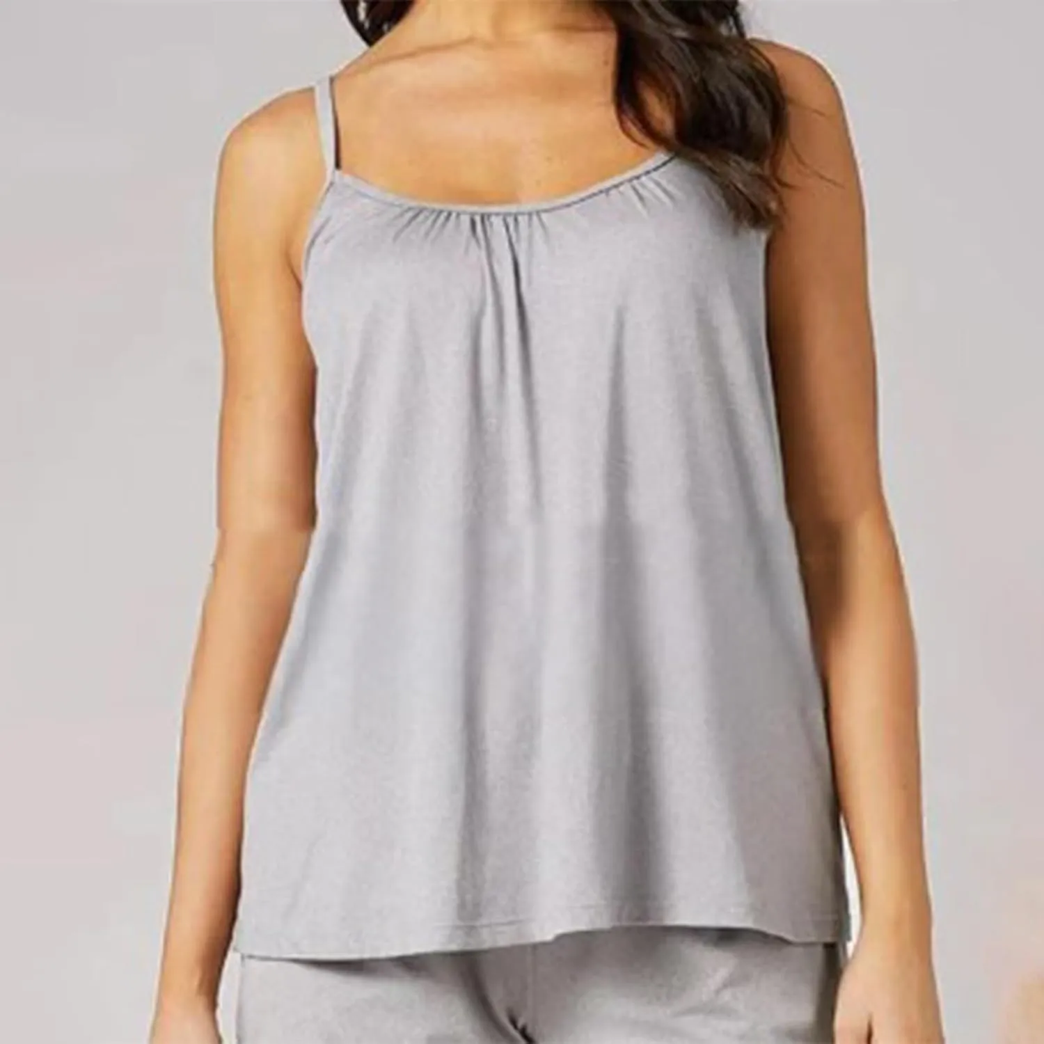 Women Plus Size Tank Top Built-in Bra Spaghetti Strap Camisole Scoop Neck Sleeveless Cami Top Loose Flowy Tunic Shirt