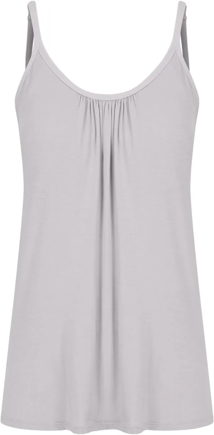 Women Plus Size Tank Top Built-in Bra Spaghetti Strap Camisole Scoop Neck Sleeveless Cami Top Loose Flowy Tunic Shirt