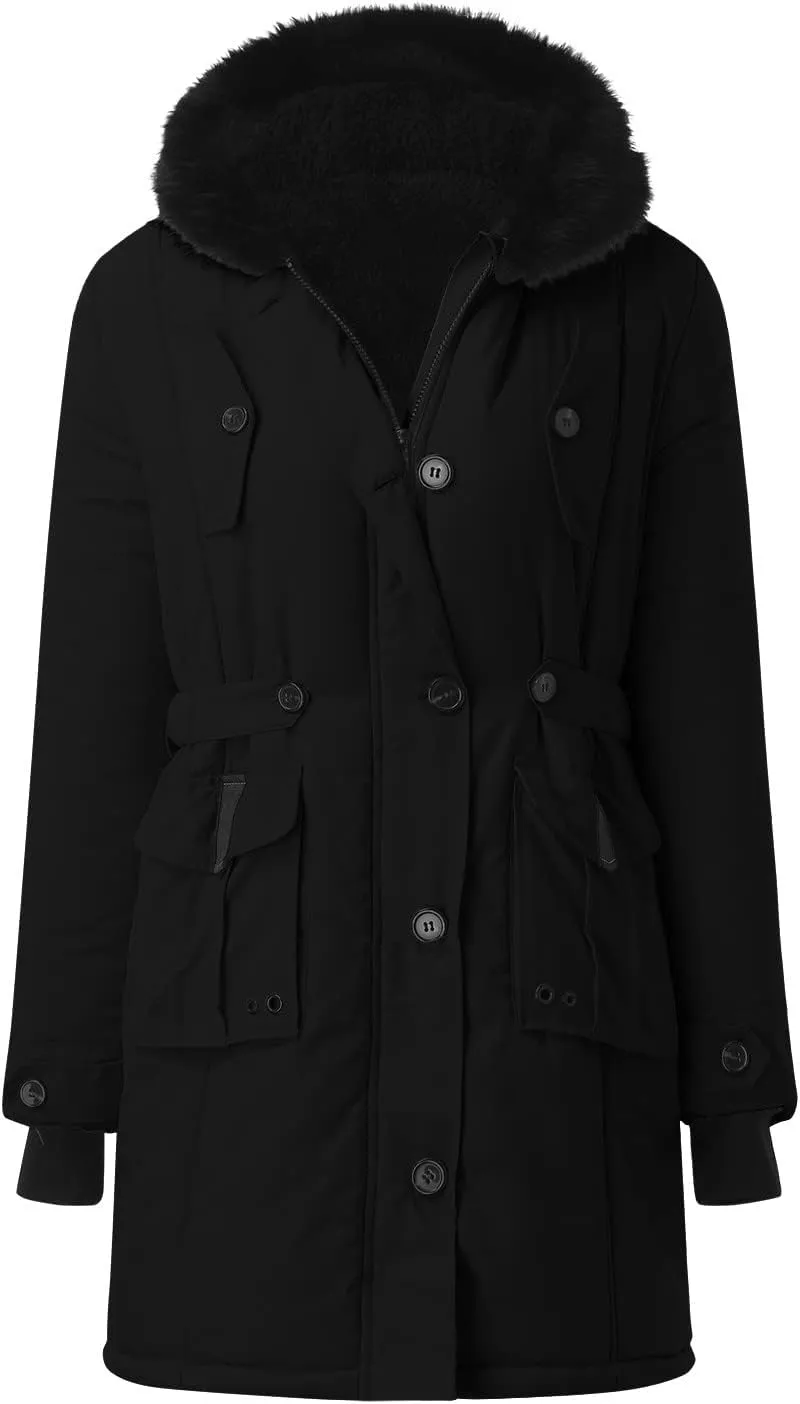 Women Plus Size Winter Overcoat Women's Jacket Thick Outwear Plush Lined Hooded Coat Warm Womens Fleece Plus Size