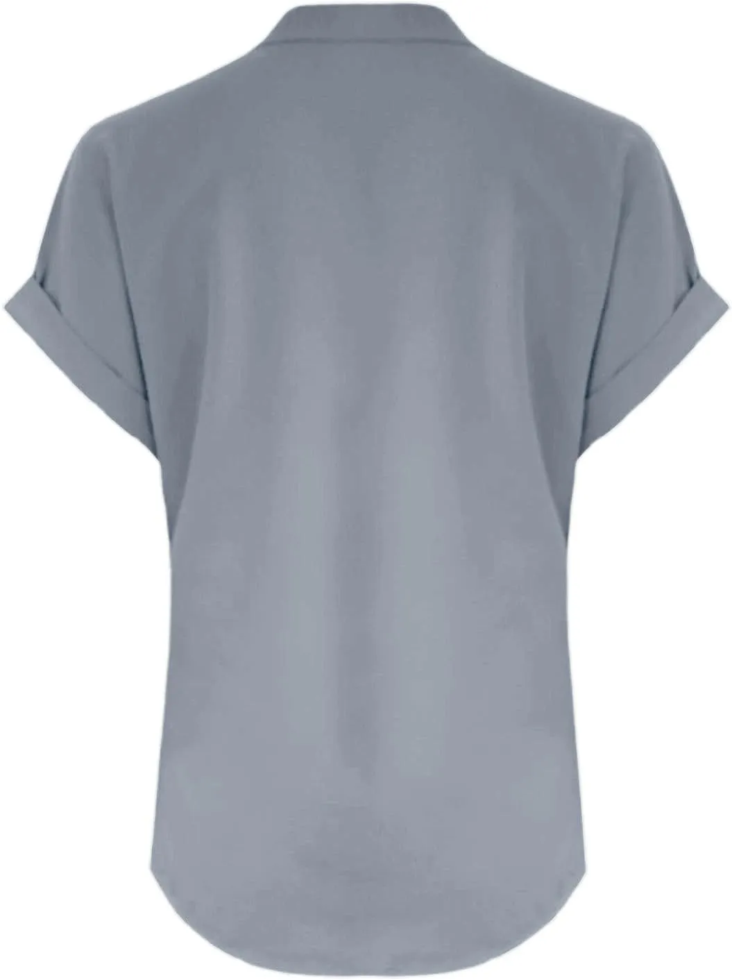 Women Short Sleeve Cotton Linen Shirt Casual V-Neck Oversized T Shirt Button Down Collar Loose Summer Tee Top