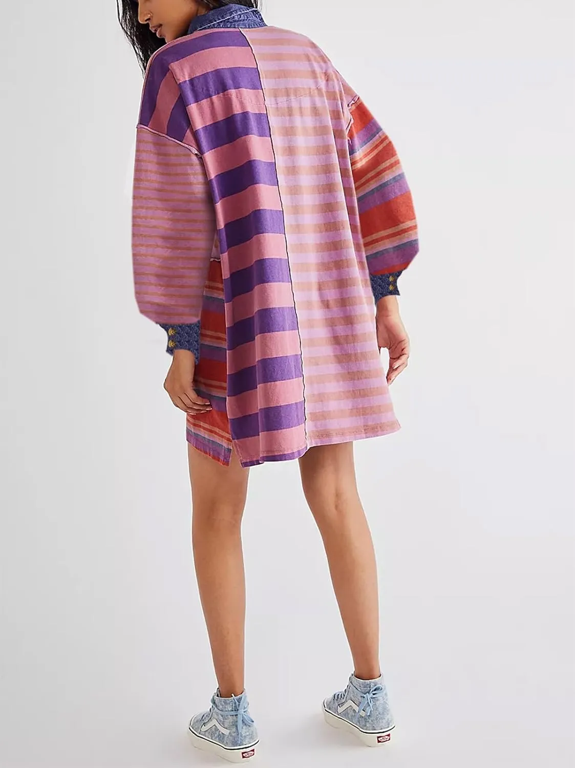 Women Sweatshirt Dress Y2k Striped Pullover Tops Colorblock Hoodie Dresses Button Oversized Sweatshirts Fall Fashion