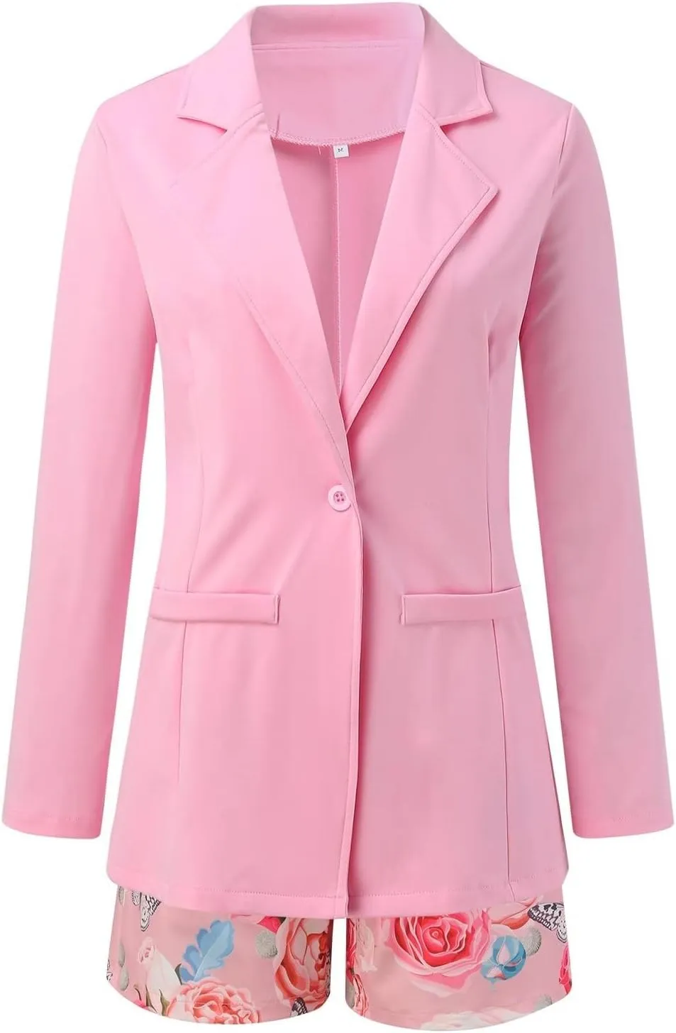 Women's 2 Piece Outfit Long Sleeve Open Front Blazer Jacket with Floral Print Belted Shorts Set Casual Office Suit Set