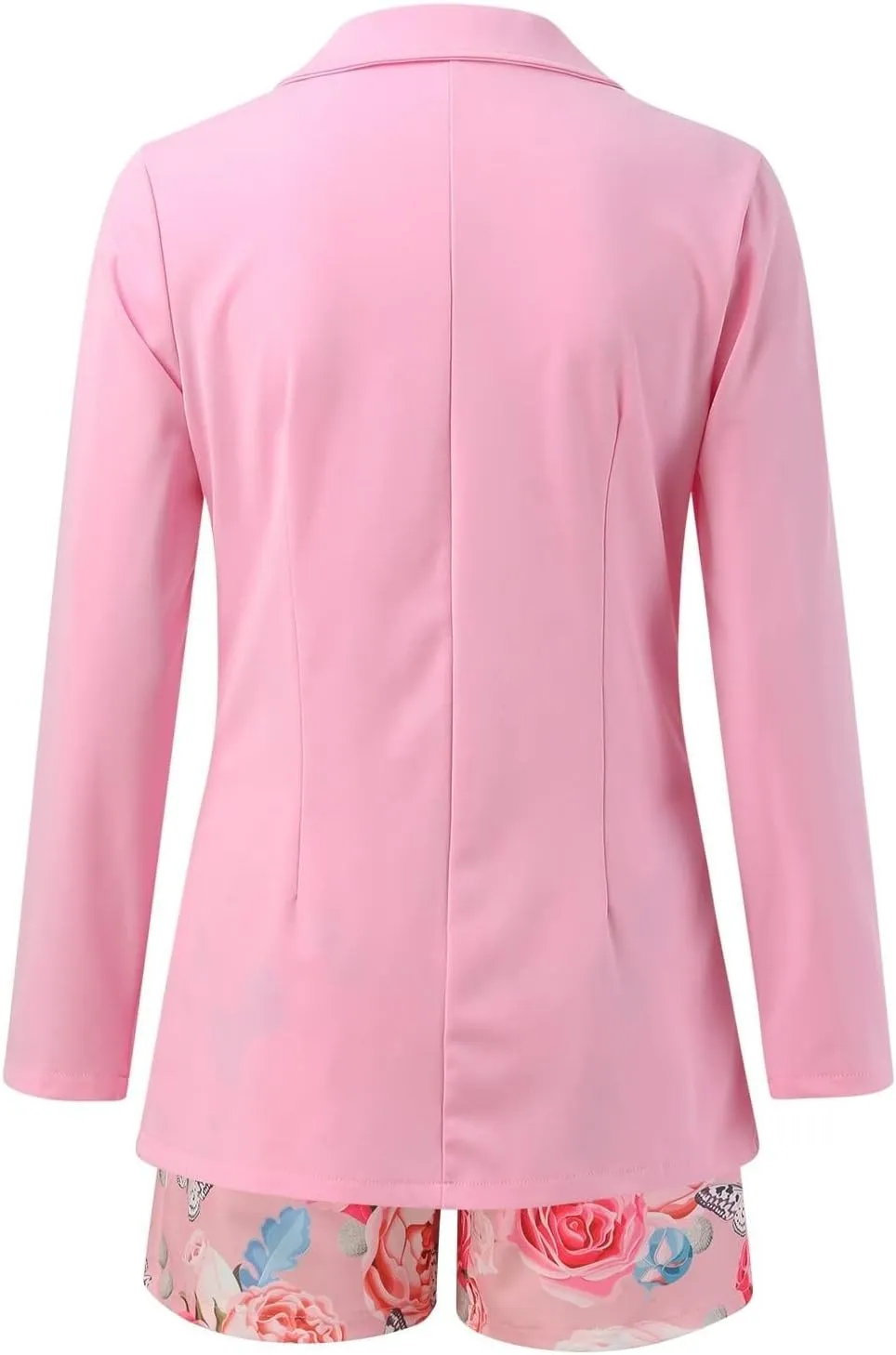 Women's 2 Piece Outfit Long Sleeve Open Front Blazer Jacket with Floral Print Belted Shorts Set Casual Office Suit Set