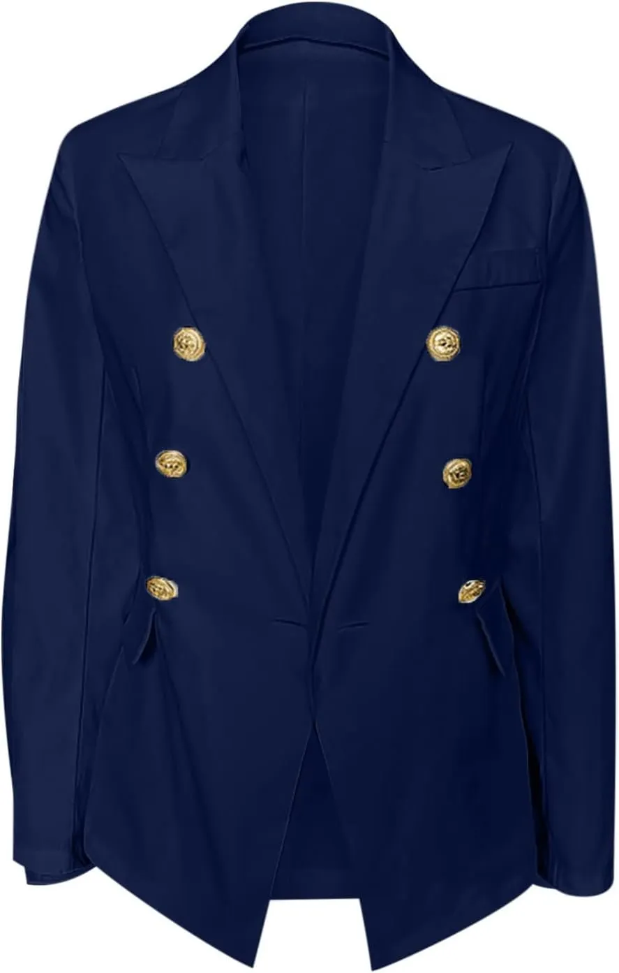 Women's Blazer Gold Casual Button Long Sleeve Work 0ffice Blazer Lightweight Open Front Lapel Jackets Trendy Clothes