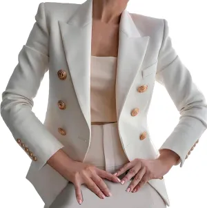 Women's Blazer Gold Casual Button Long Sleeve Work 0ffice Blazer Lightweight Open Front Lapel Jackets Trendy Clothes