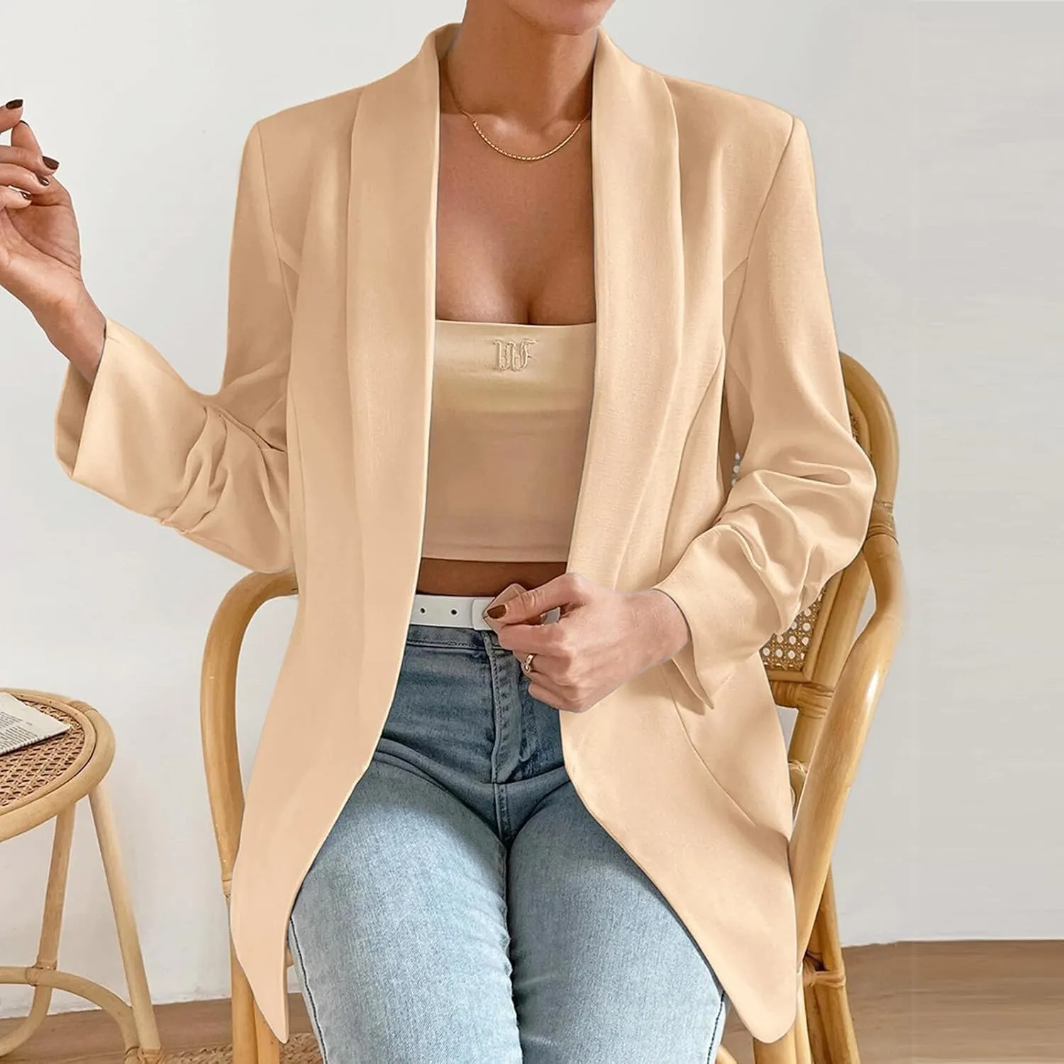 Women's Blazer Jackets Open Front Long Sleeve Lapel Jacket Suit Solid Colort Oversozed Work Office Blazers Outfits