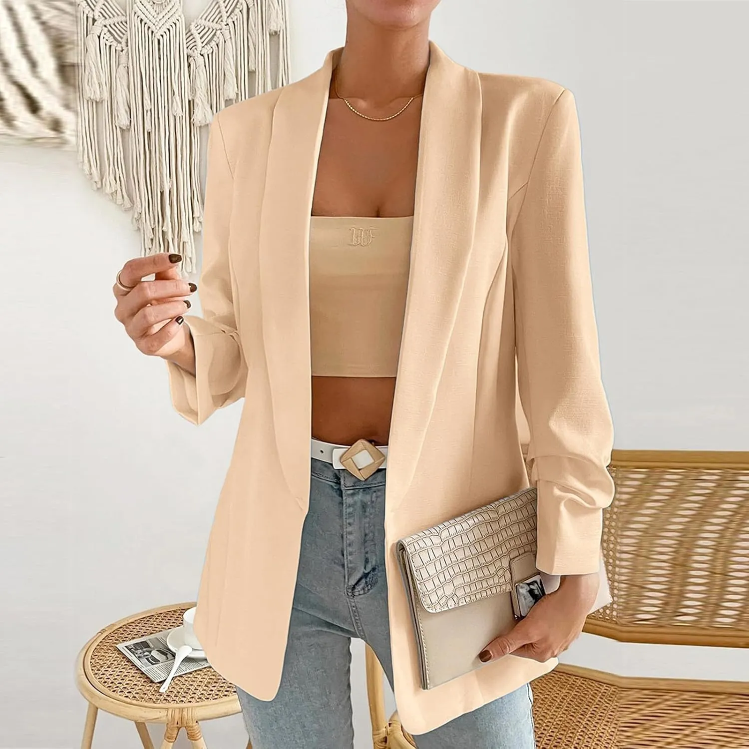 Women's Blazer Jackets Open Front Long Sleeve Lapel Jacket Suit Solid Colort Oversozed Work Office Blazers Outfits