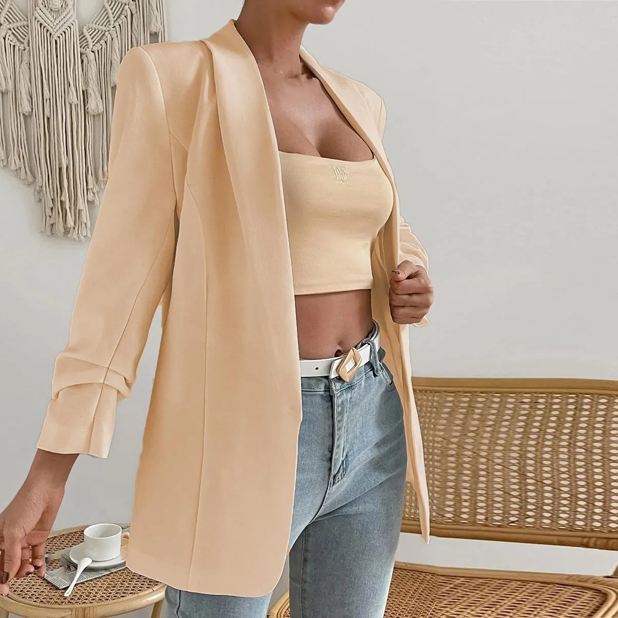 Women's Blazer Jackets Open Front Long Sleeve Lapel Jacket Suit Solid Colort Oversozed Work Office Blazers Outfits