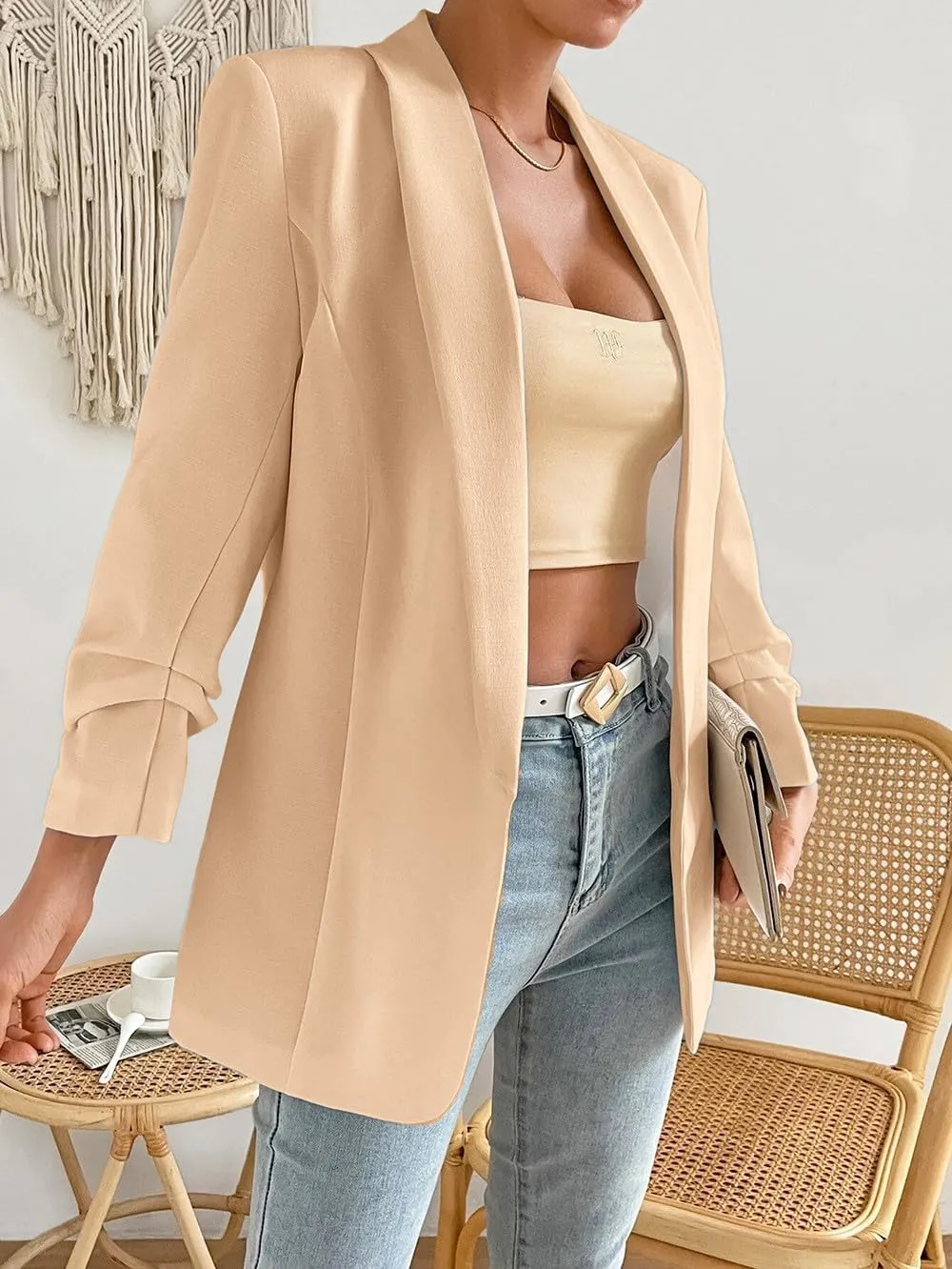 Women's Blazer Jackets Open Front Long Sleeve Lapel Jacket Suit Solid Colort Oversozed Work Office Blazers Outfits
