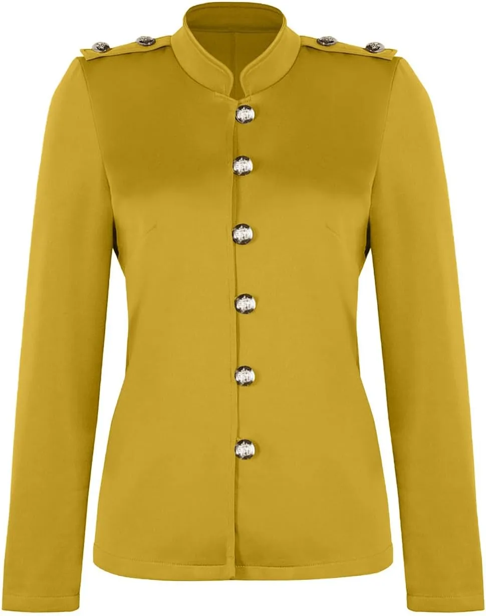 Womens Breasted Style Blazer Mock Neck Button Up Long Sleeve Suit Jacket Open Front Dressy Fitted Coat for Going Out
