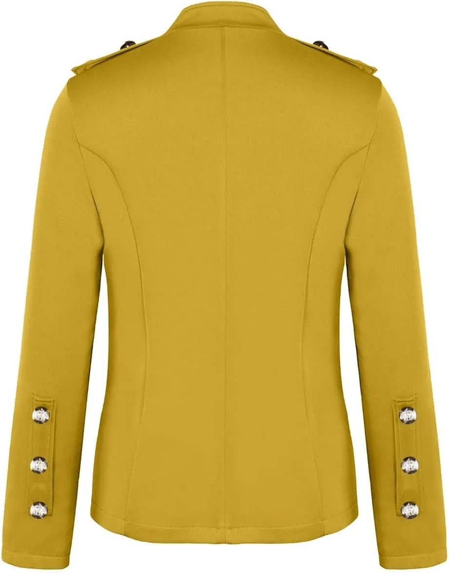 Womens Breasted Style Blazer Mock Neck Button Up Long Sleeve Suit Jacket Open Front Dressy Fitted Coat for Going Out