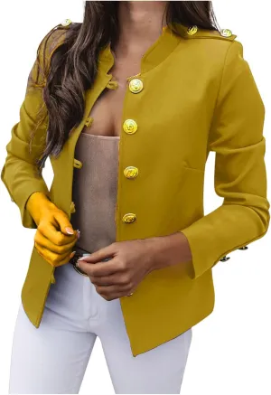Womens Breasted Style Blazer Mock Neck Button Up Long Sleeve Suit Jacket Open Front Dressy Fitted Coat for Going Out